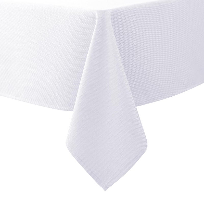 Biscaynebay Textured Fabric Tablecloth 60x84 Inches Rectangular, White Water Resistant Tablecloths for Dining, Kitchen, Wedding and Parties etc. Machine Washable - Image 1